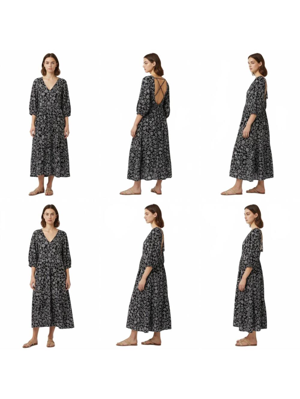 Midi Dress 3/4 Sleeves Floral